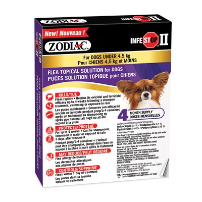 Zodiac Infestop II for Dogs 4.5KG and Under - 4 Tubes