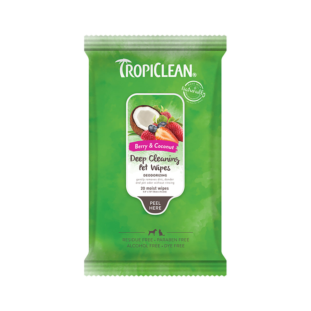 TropiClean all Natural Berry and Coconut Cleaning Pet Wipes 20ct