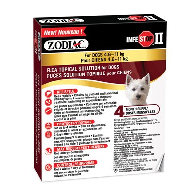 Zodiac Infestop II for Dogs 4.6 KG - 11 KG - 4 Tubes