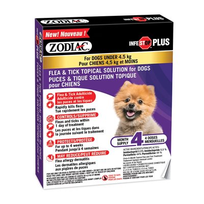 Zodiac Infestop PLUS for Dogs 4.5KG and Under - 4 Tubes