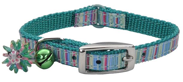 Li'L Pals Ribbon Safety Kitten Collar Green Stipe Cat 1pc 5/16x6-8in