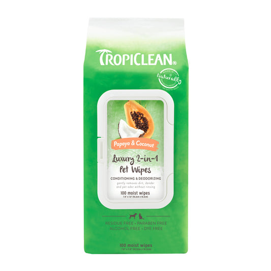 TropiClean Papaya & Coconut Luxury 2-in-1 Pet Wipes 100ct